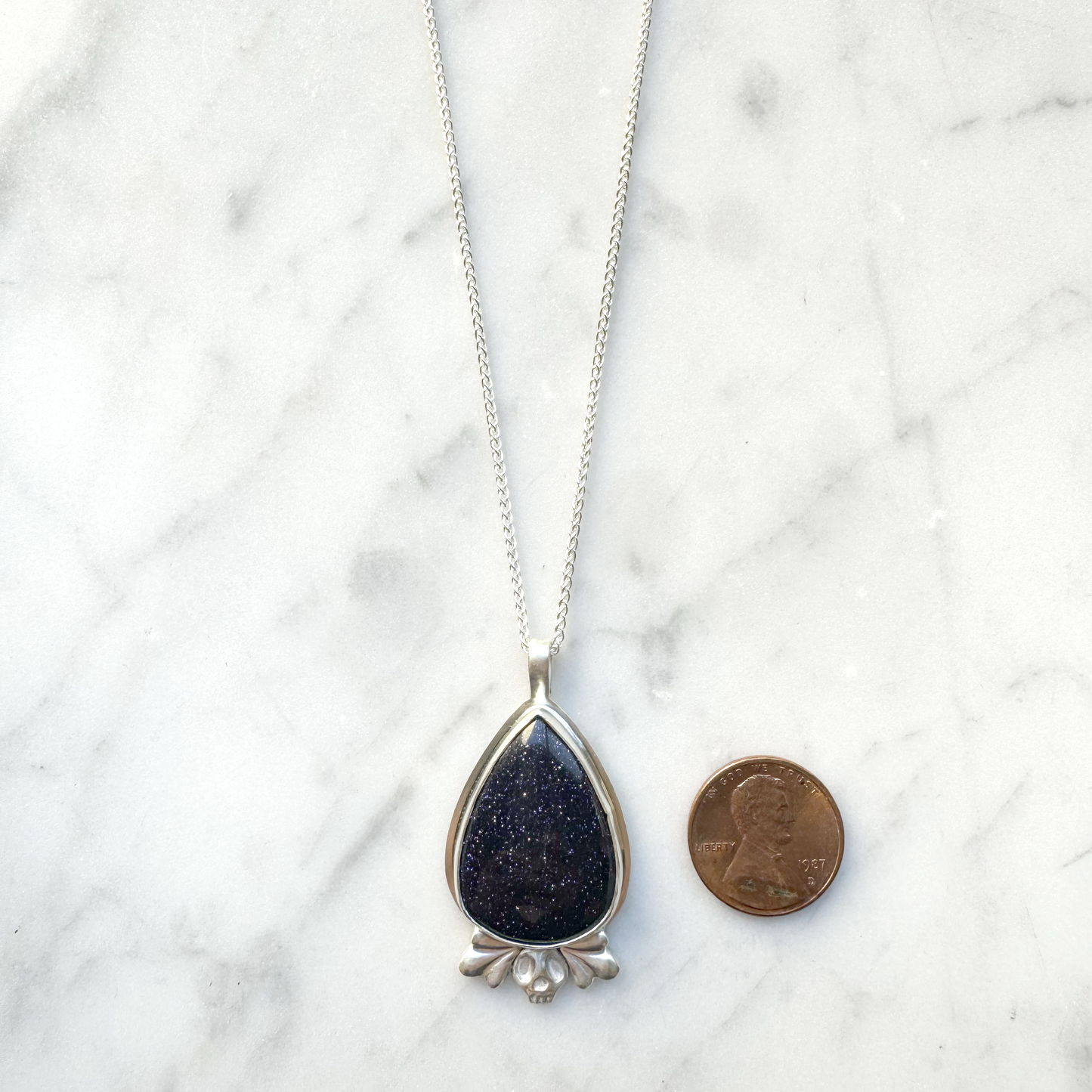 Blue Goldstone Skull Embelishment Necklace 2