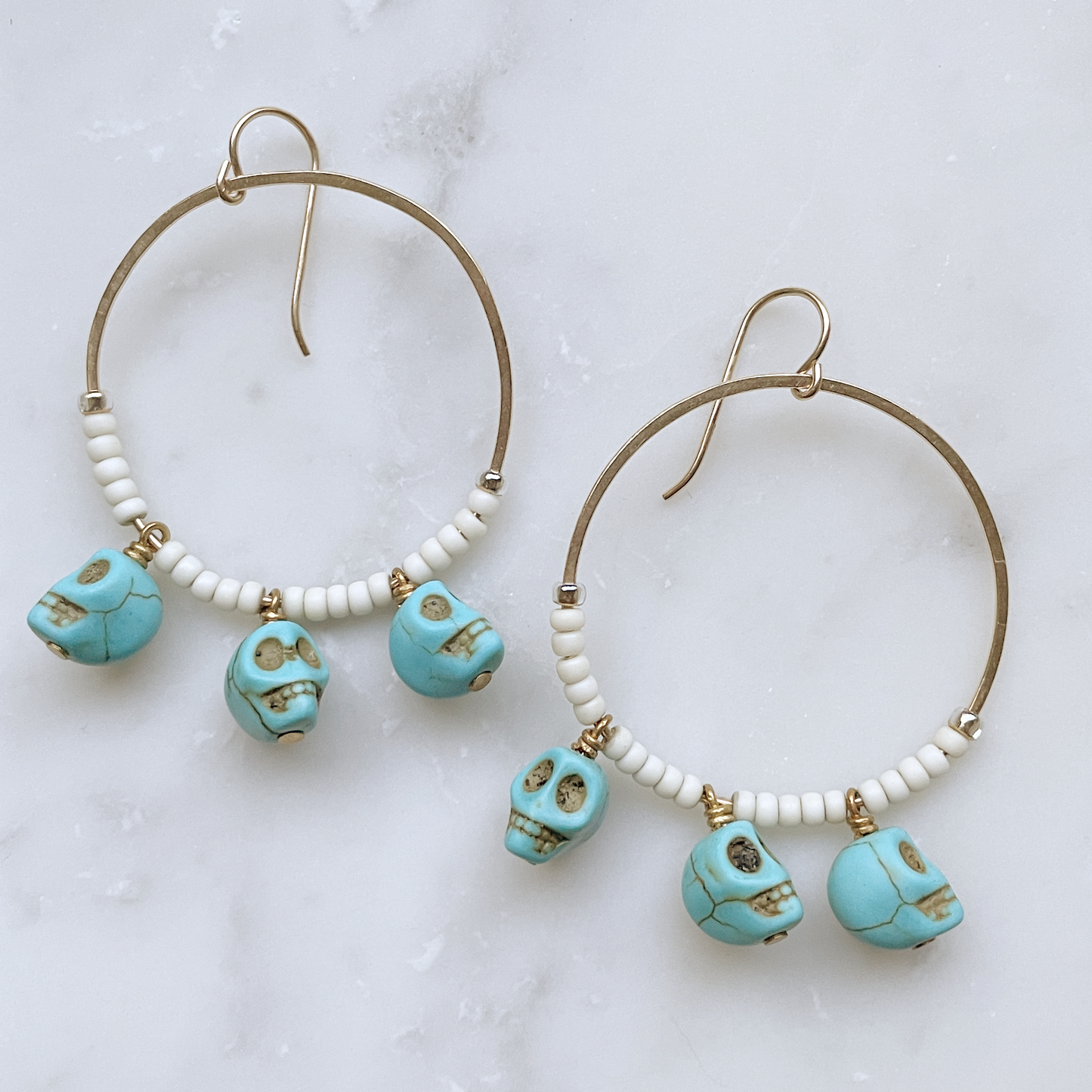 White with Turquoise Howlite Skull Earrings