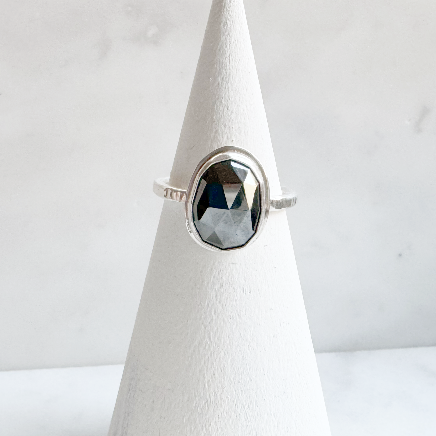 Hematite Ring with hammered band