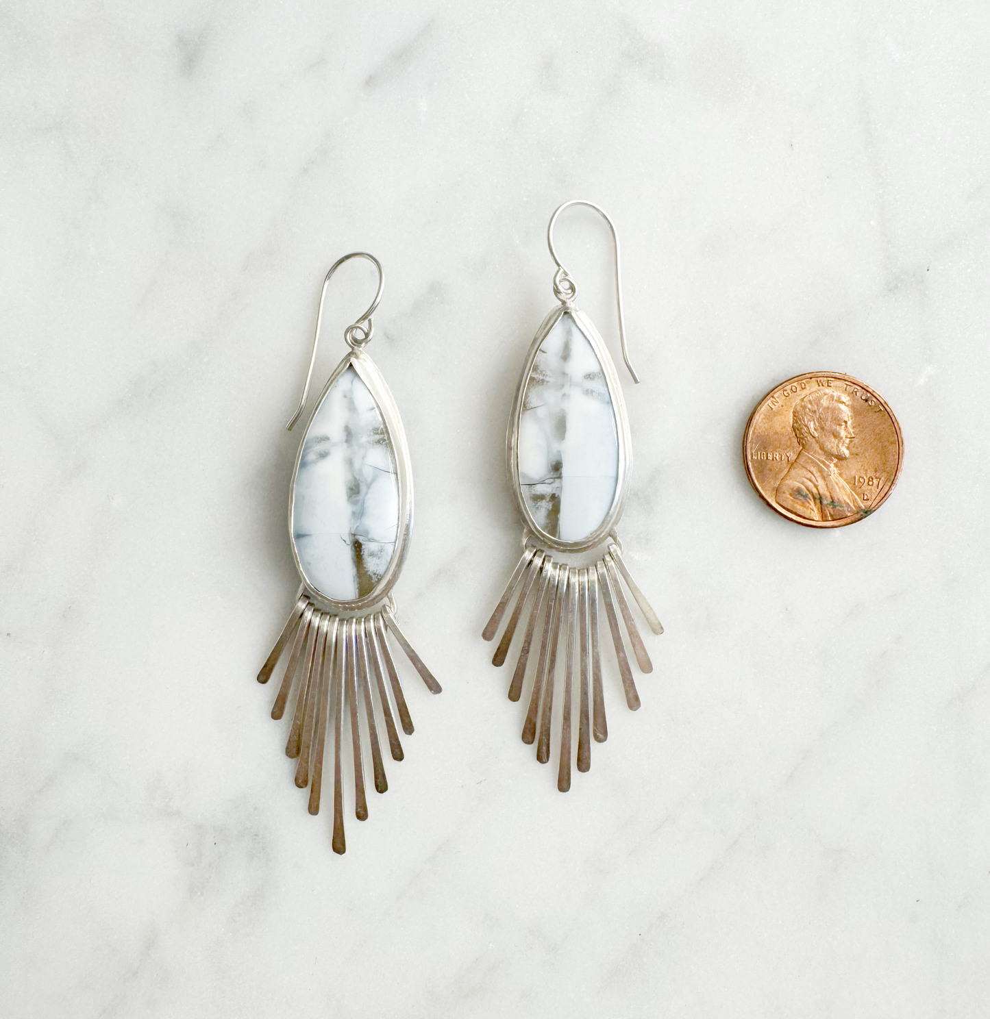 Long Blue Opal Teardrop Fringe Earrings Size