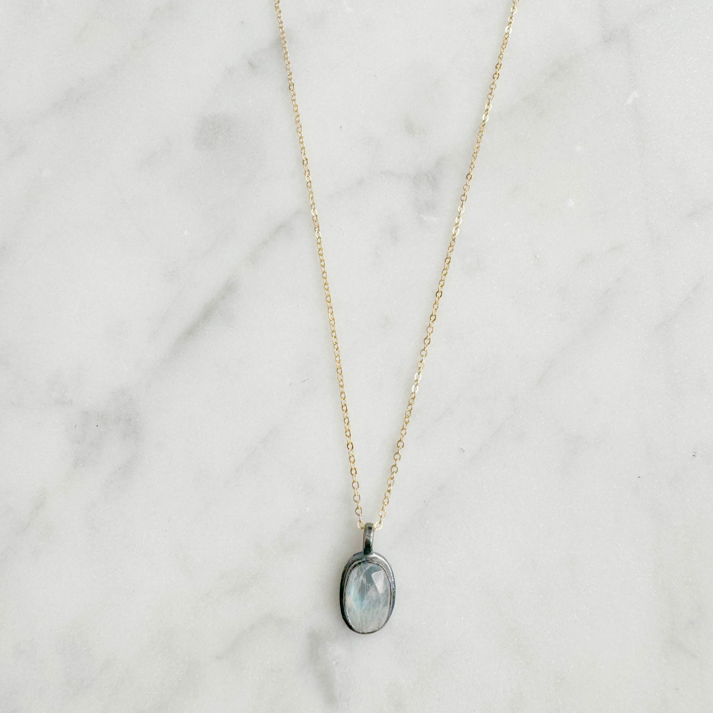 Tiny Moonstone Oxidized necklace