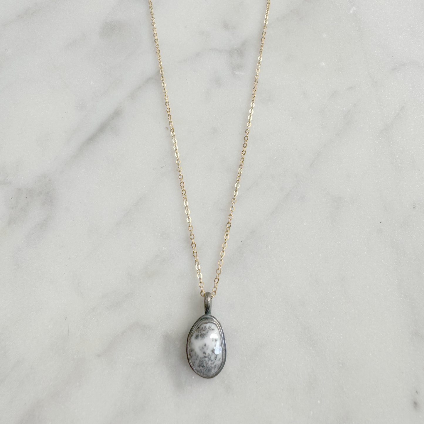 Tiny Organic Dendritic Opal Oxidized Necklace on gold fill chain