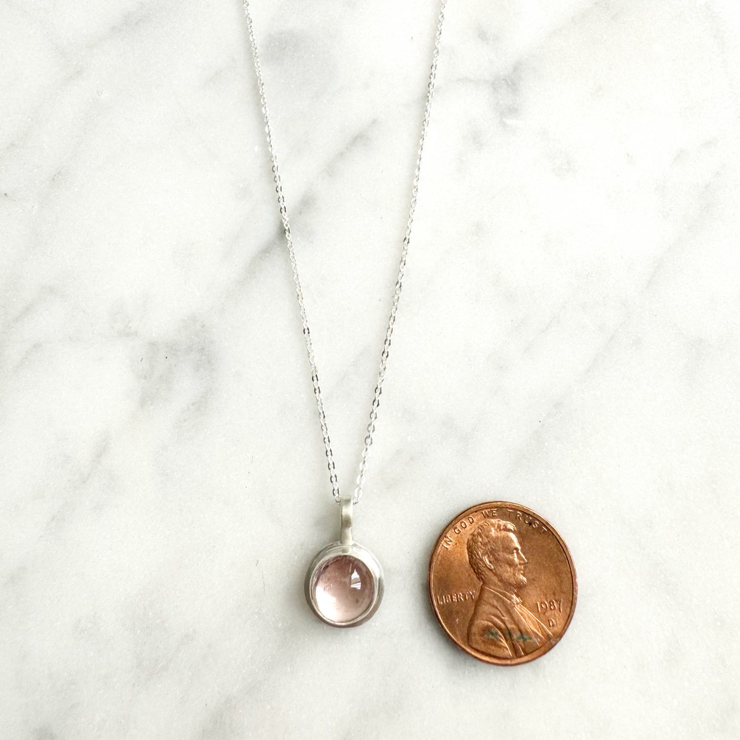 Tiny Pink Tourmaline Necklace with penny