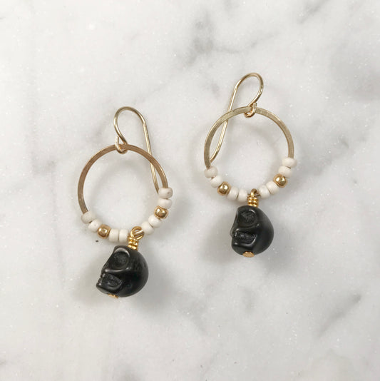 Black howlite skull earrings