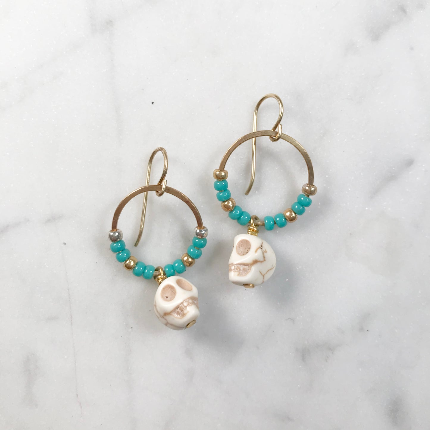 Turquoise & white skull earrings