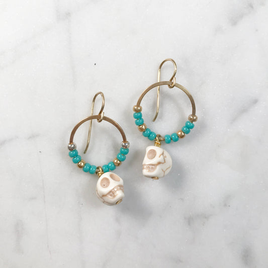 Turquoise & white skull earrings