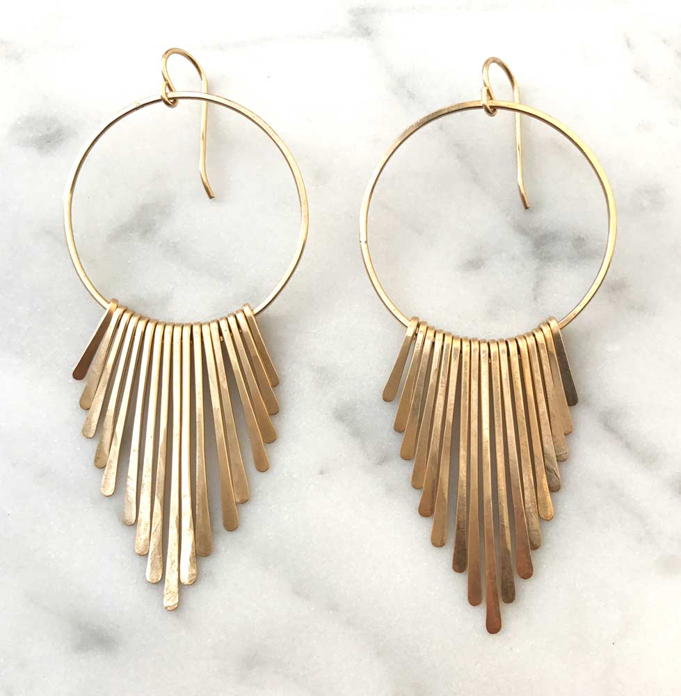 Large radiant rays fringe earrings