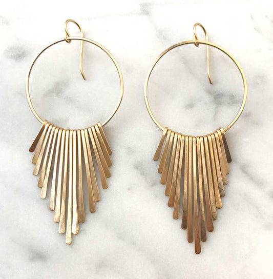 Large radiant rays fringe earrings
