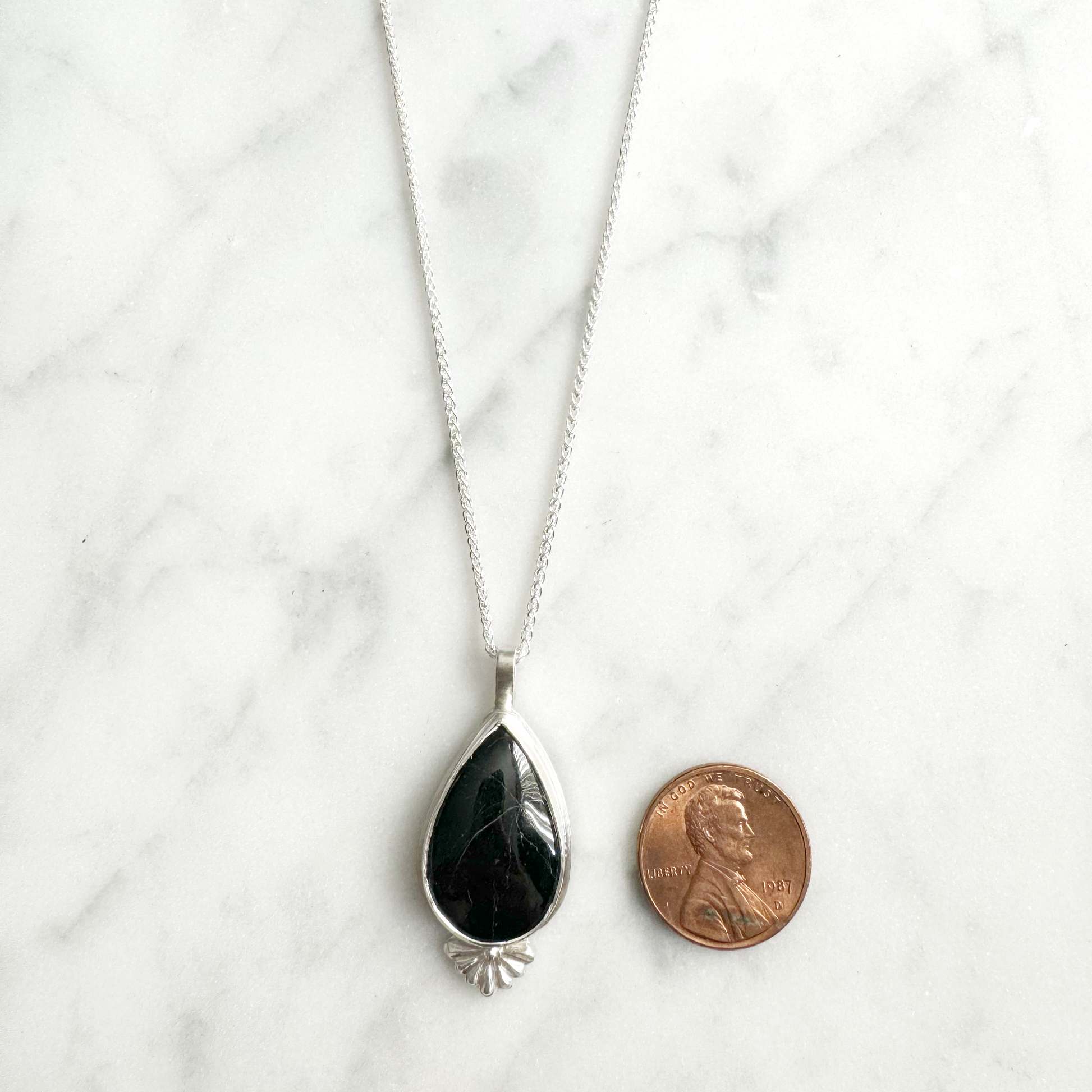 Black Tourmaline Embelishment Necklace w penny