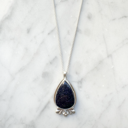 Blue Goldstone Skull Embelishment Necklace