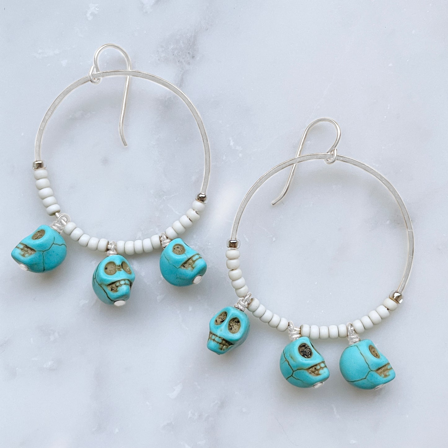 White with Turquoise Howlite Skull Earrings