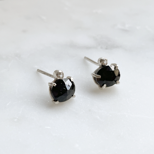 Black Tourmaline Prong Posts w/ clear topaz