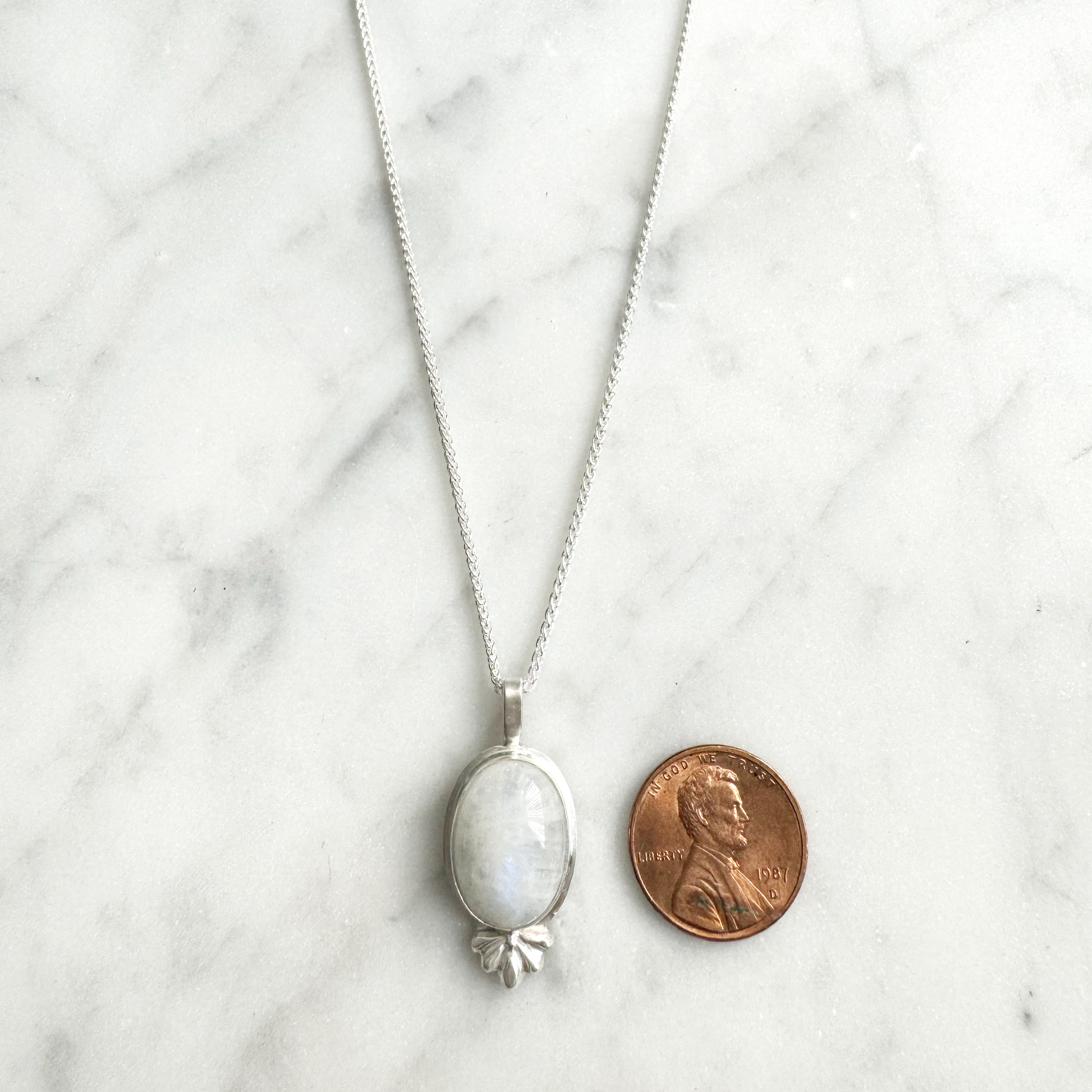 Moonstone Embellishment Necklace size with penny