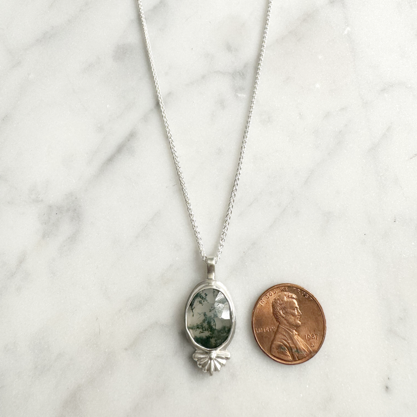 Moss Agate Embellishment Necklace size with penny