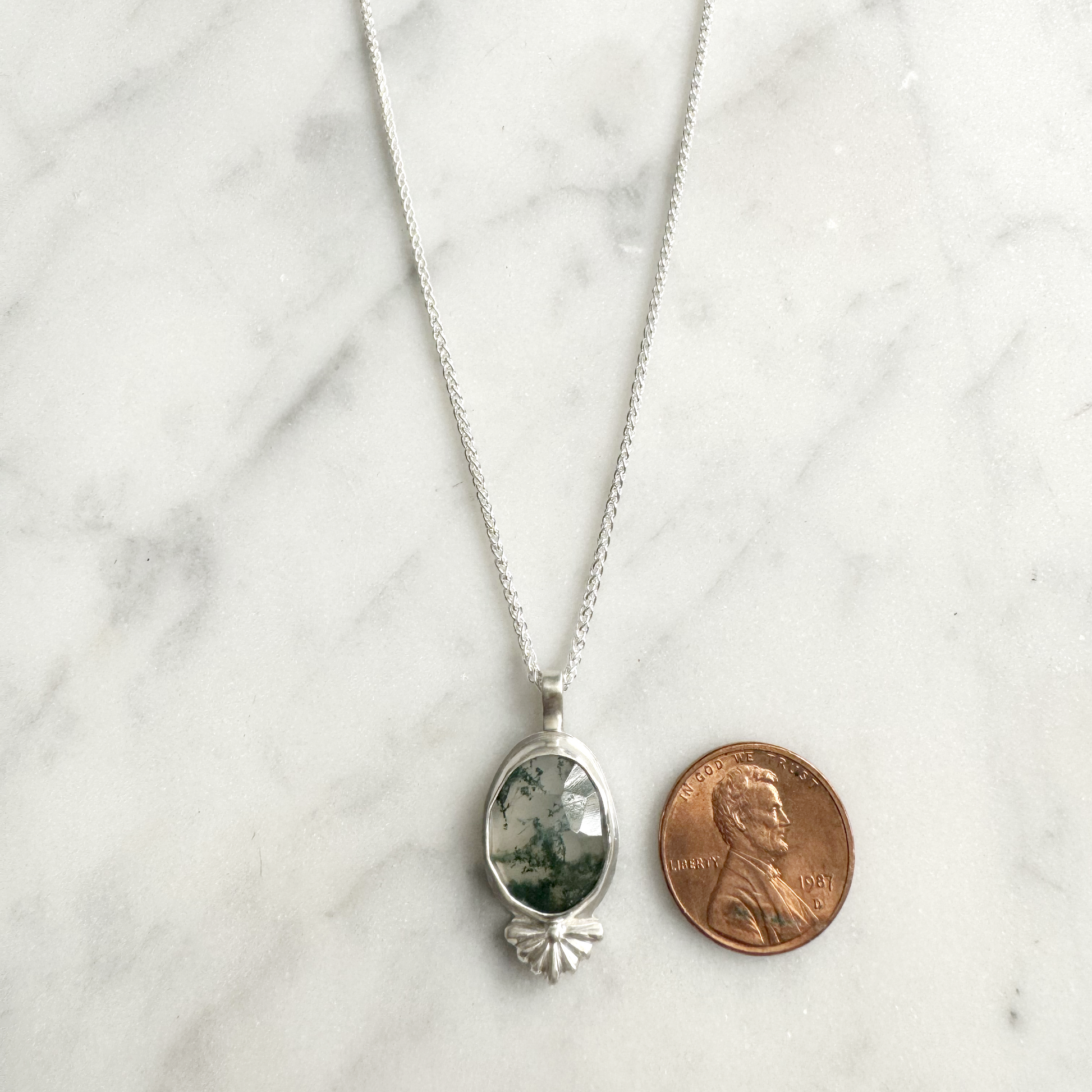 Moss Agate Embellishment Necklace size with penny