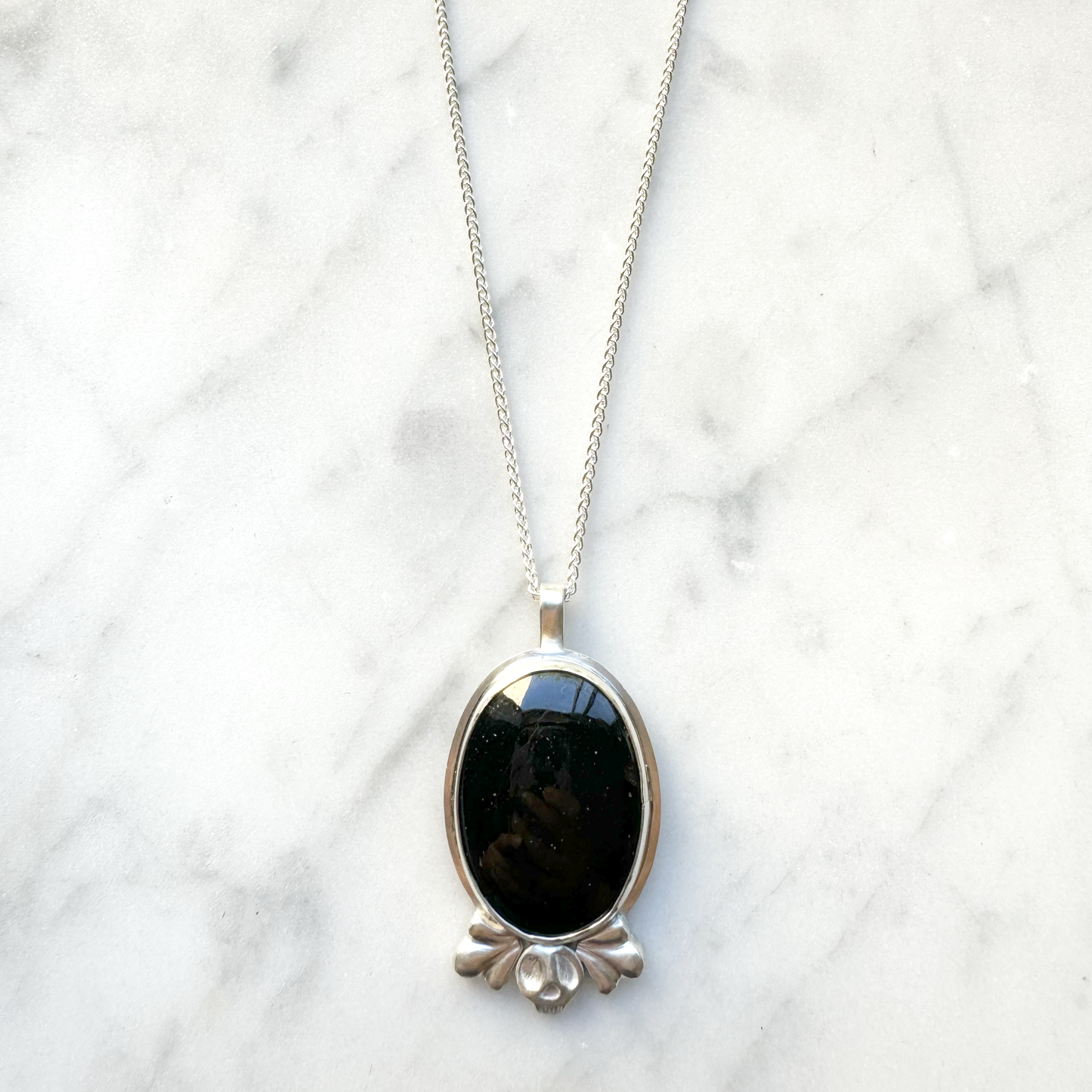 Oval Black Tourmaline with Skull necklace