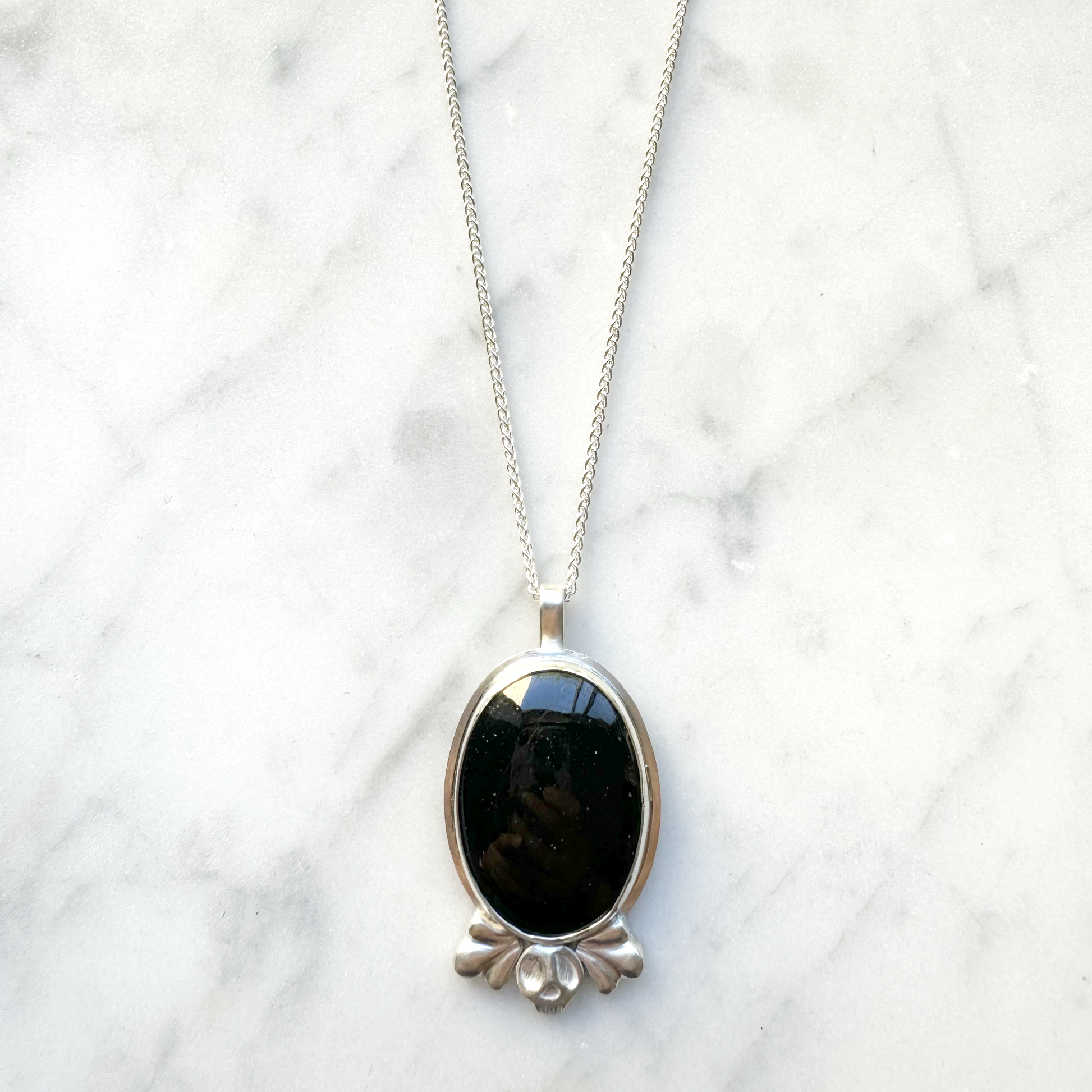 Oval Black Tourmaline with Skull necklace