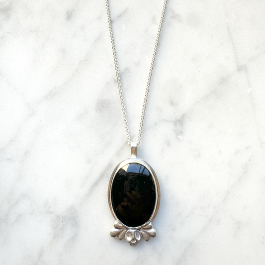 Oval Black Tourmaline with Skull necklace