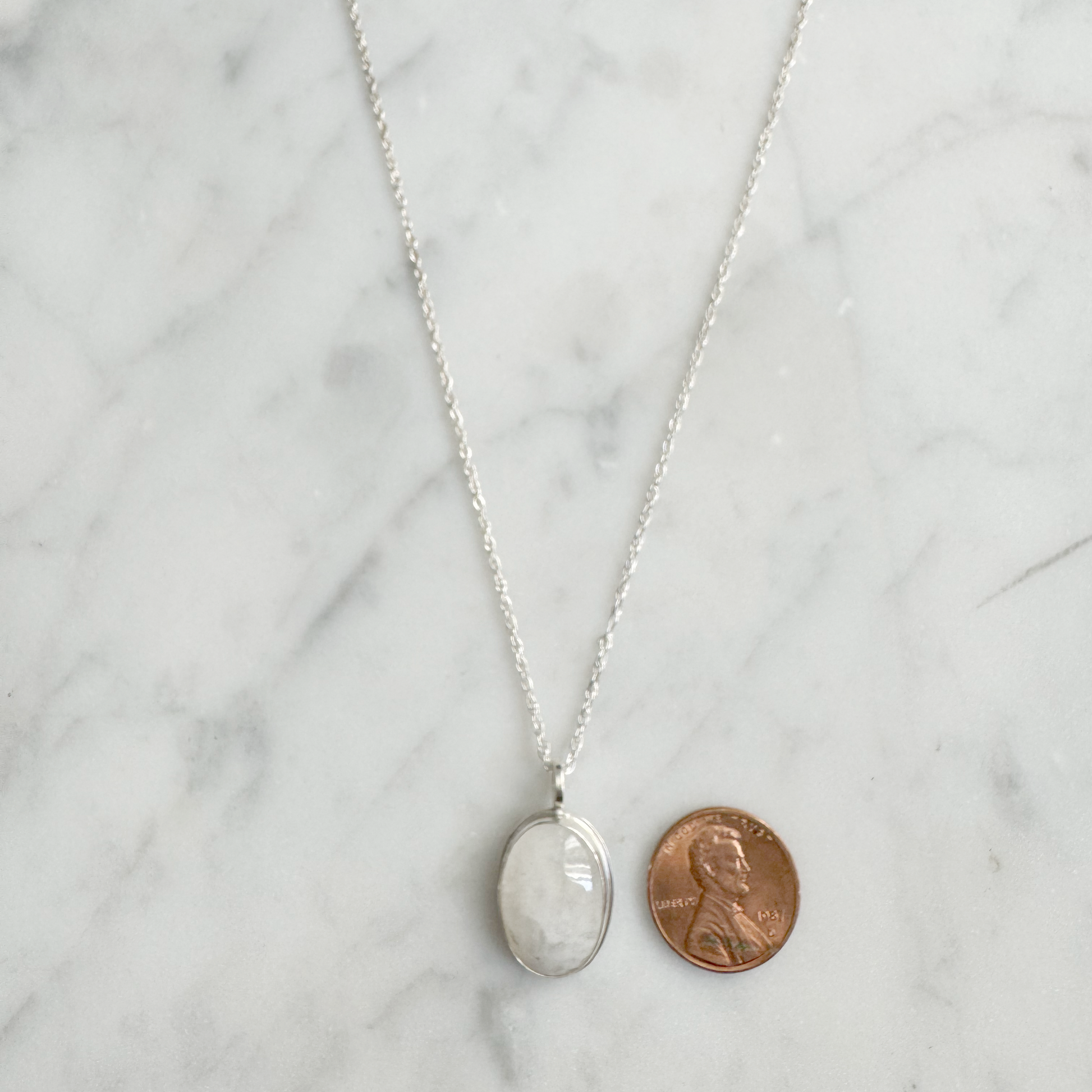 Oval Moonstone Necklace size with penny