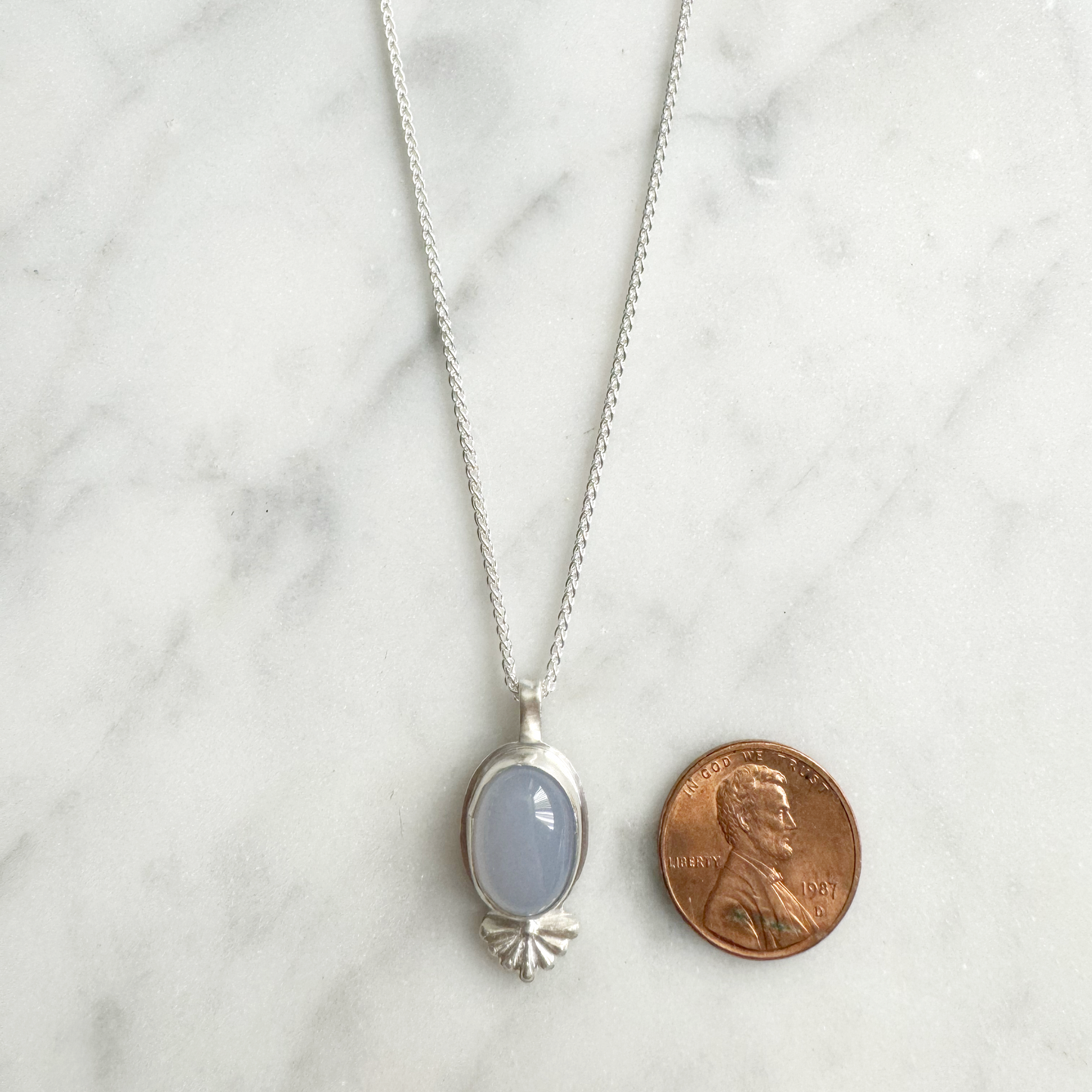 Purple Chalcedony Embelishment Necklace size with penny