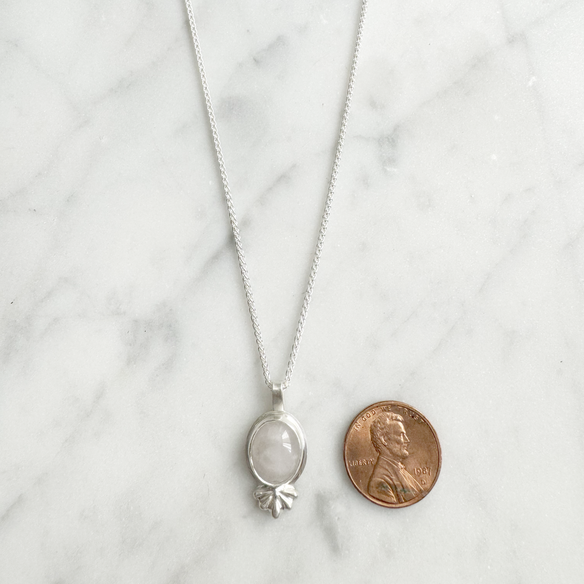 Rose Quartz Embellishment Necklace size with penny