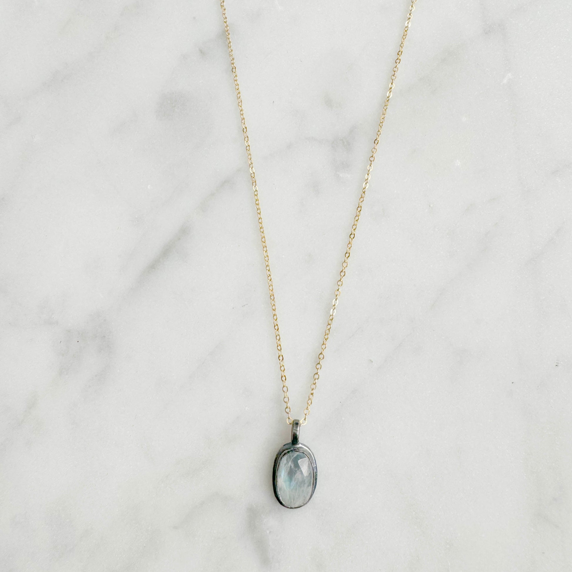 Tiny Moonstone Oxidized necklace