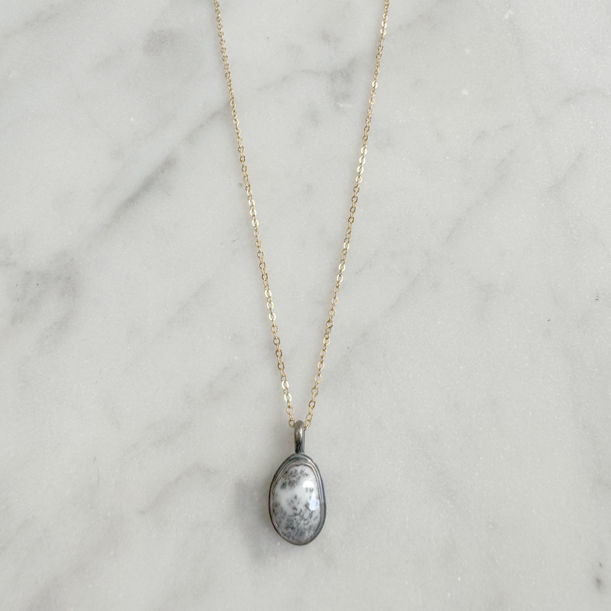 Tiny Organic Dendritic Opal Oxidized Necklace on gold fill chain