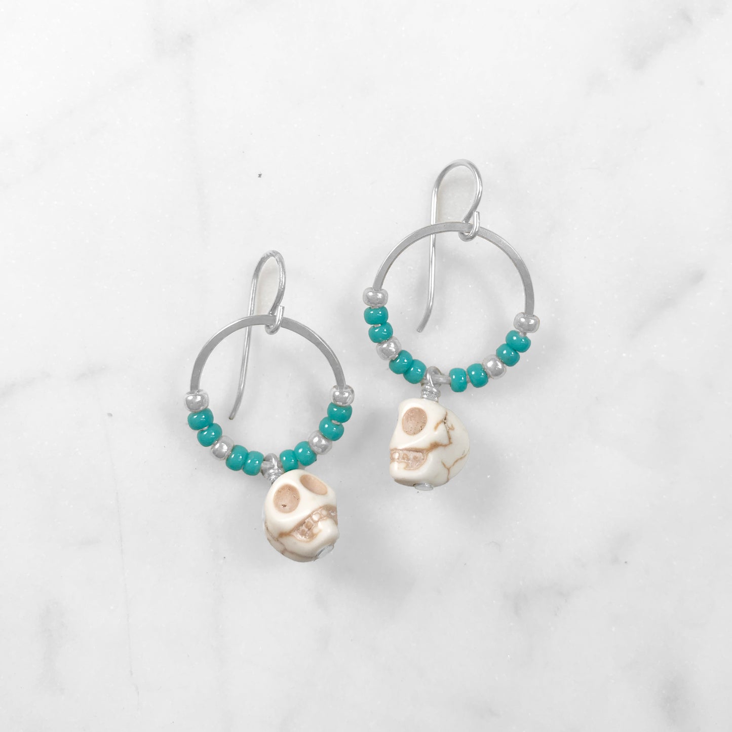 Turquoise & white skull earrings